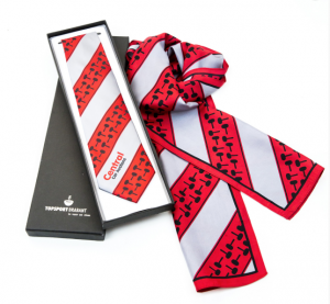 Red striped tie and matching scarf with gift box