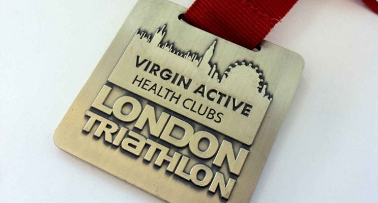 Square metal London Triathlon medal