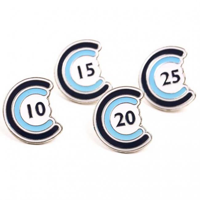 Blue badges with numbers on