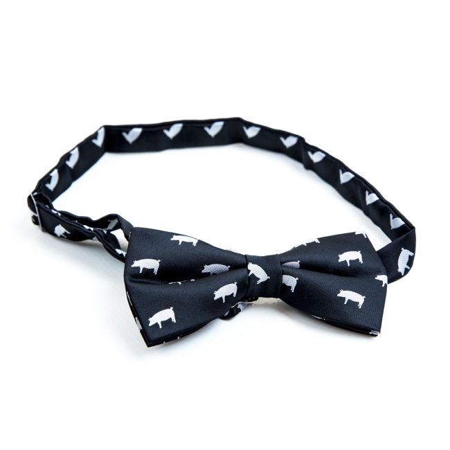 Black bow tie with white pigs