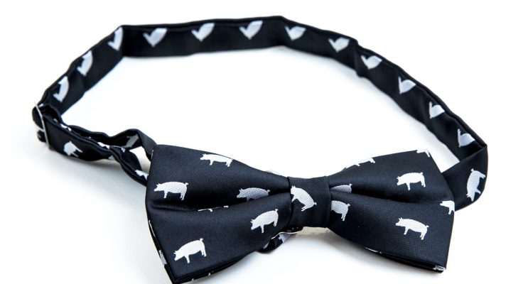 Black bow tie with white pigs