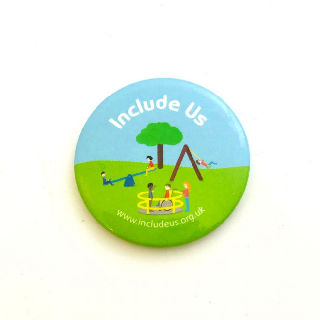 Include Us button badge with colourful drawing