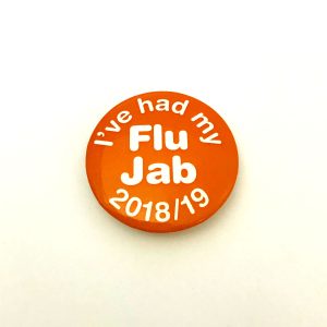 Flu Jab orange button badge