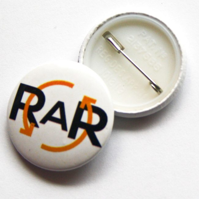 RAR Button Badge with front and back showing