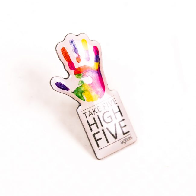 High five painted hand badge