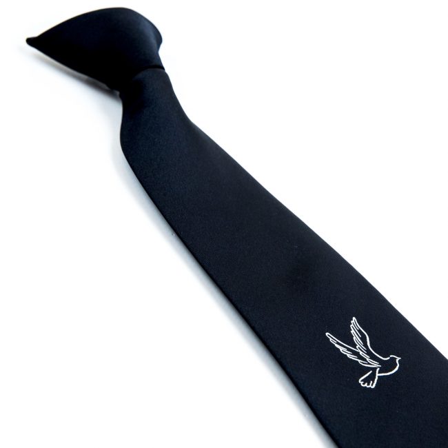 Black tie with white embroidered bird logo