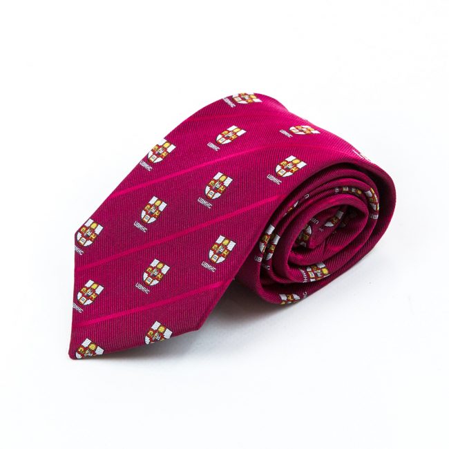 Red stripe tie with logo