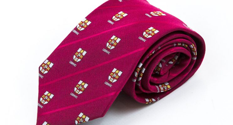 Red stripe tie with logo