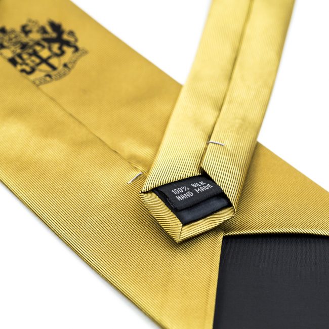 Silk yellow tie close up