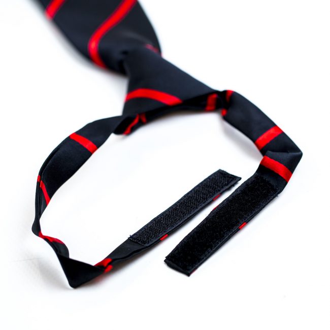 Black and red stripe school tie with velcro strap