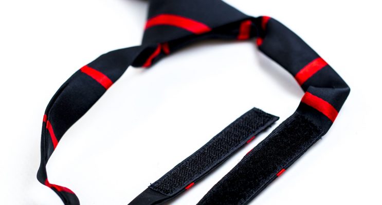 Black and red stripe school tie with velcro strap