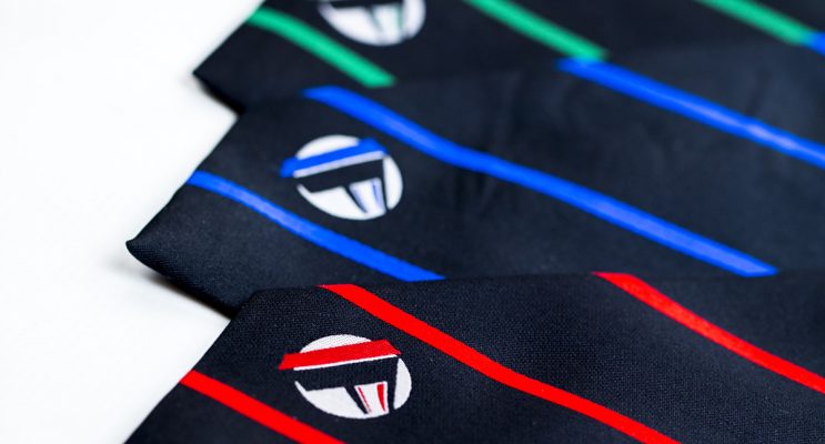 Row of school ties with coloured houses embellishments