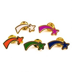 Five shooting star badges all different colours