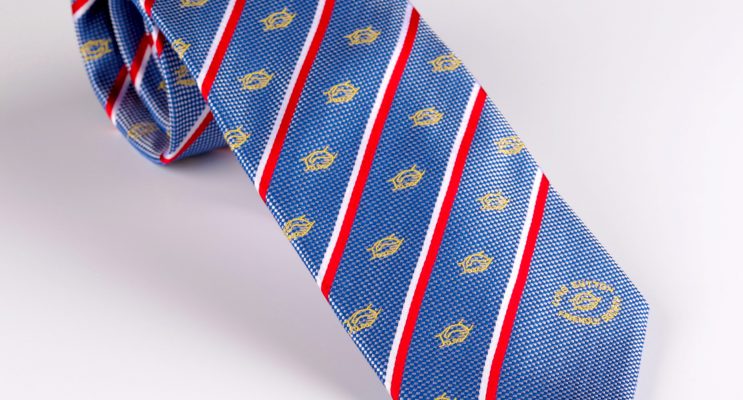 Blue tie with red and white stripes polyester ties