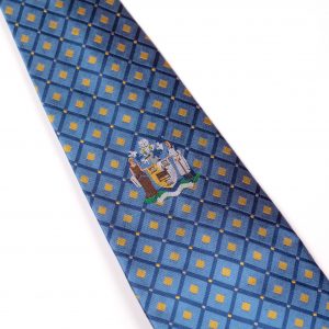 Blue logo with yellow diamonds and embroidered logo