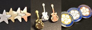 Collage of 3 metal badges for schools