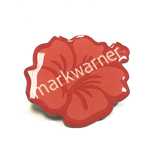 Cut to shape red printed badge