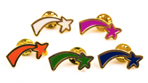 five shooting star badges different colours