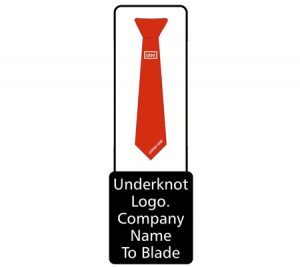 Tie with knot and logo name graphic