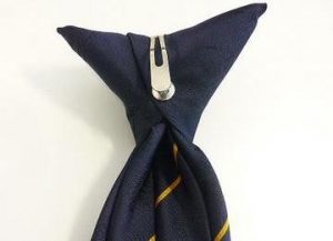 Stripe tie with plastic clip on fitting