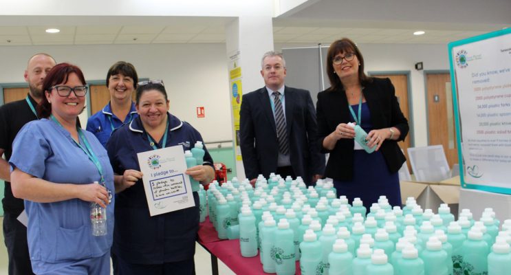 Tameside hospital staff with reusable water bottles